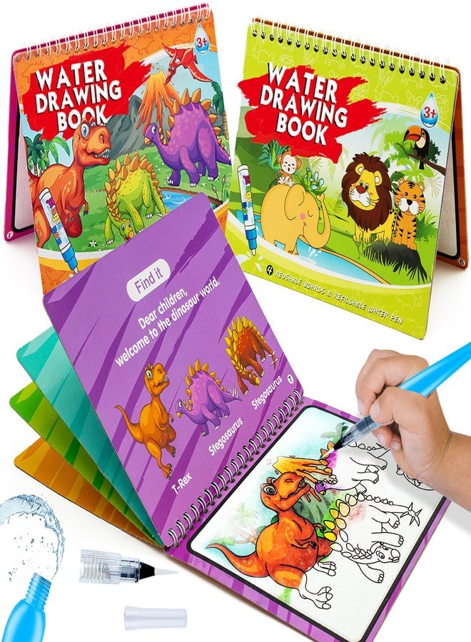 hapray Magic Water Paint Coloring Books for Toddler, Art Toys Age 2-4, Educational Learning Doodle Toy, Gifts for Girl Boy 3 2 1+ Year (Dinosaur Animal 2 Pack) - Image 1